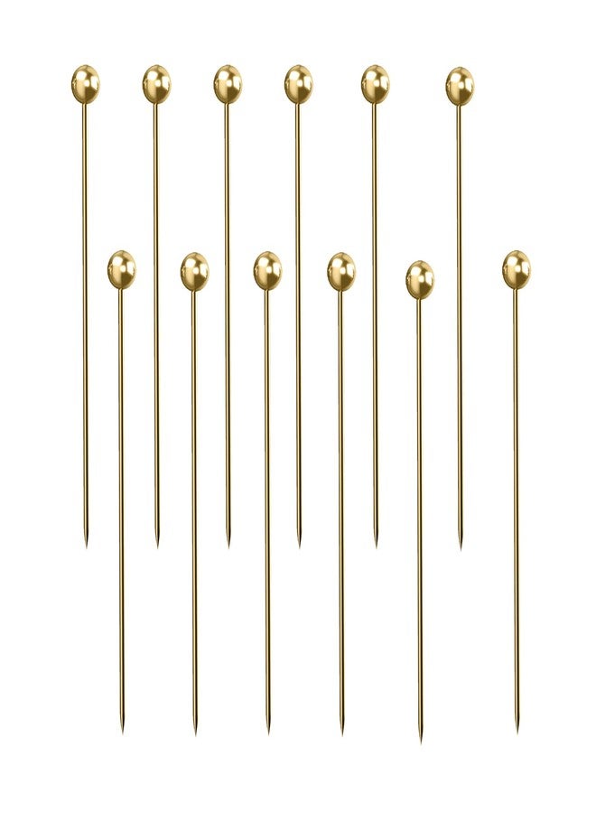Hyintell 12PCS Stainless Steel Cocktail Toothpicks Reusable Cocktail Skewers Metal Martini Picks Garnish Picks Bloody Mary Skewers for Olives Appetizers Fruit (12 Round G) - Image 1